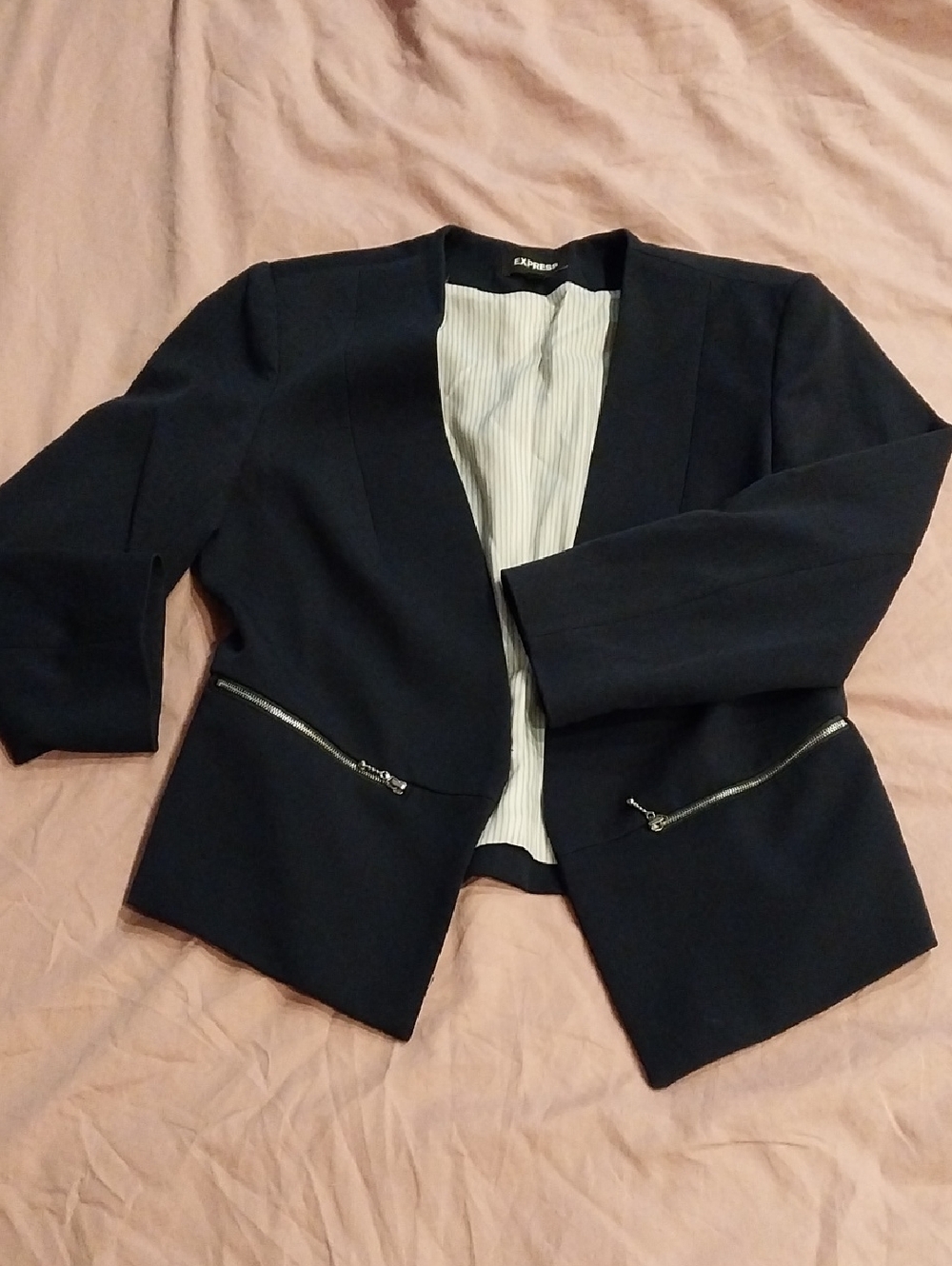 Express Navy Open-Front Women's Blazer with Zipper Pockets